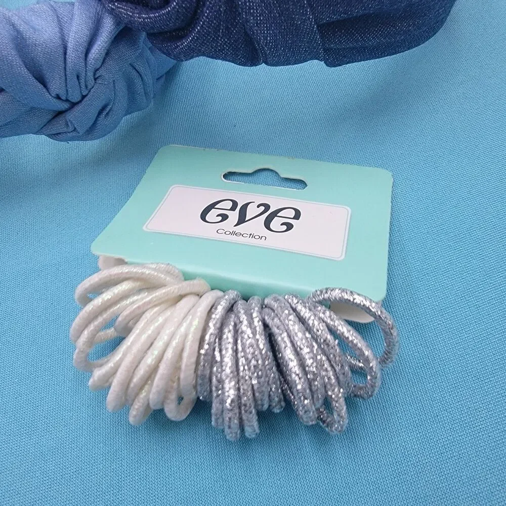 Lot Of 3 Blue Denim Turban Knot Head Band Fabric New W/ Tags Bonus Elastics
